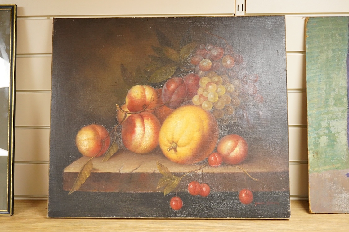 19th century, still life of fruit, indistinctly signed James Penway?, unframed, 52 x 61cm relined